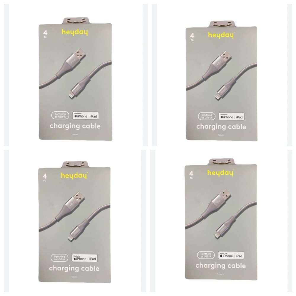 Heyday grey 4ft lightning to USB-A Charging Cable for IPhone/IPad / 4 packs